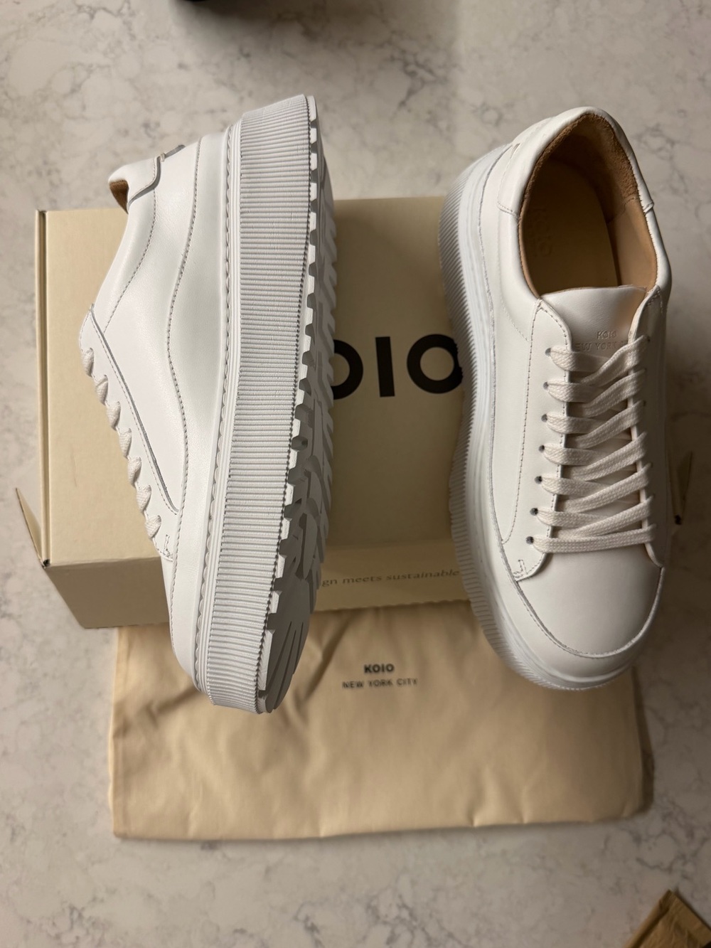 KOIO Mira White Leather Platform Low-Top Sneakers 39